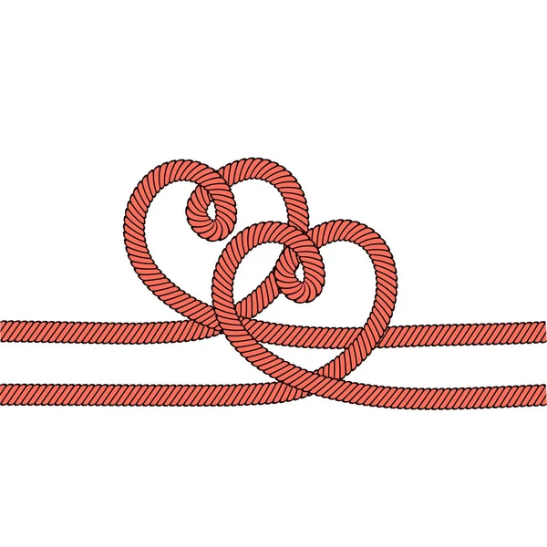 Dos corazones rojos con cuerda en blanco como símbolo de amor, vector de stock — Vector de stock