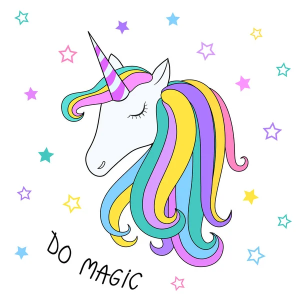 Magic unicorn hahd drawn on white, stock vector illustration — Stock Vector