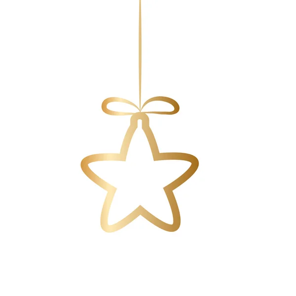 Étoile d'or avec arc sur ruban comme jouet de décoration de Noël sur blanc — Image vectorielle