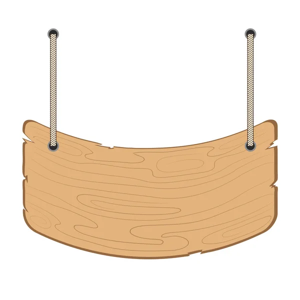 Pannello informativo in legno appeso alla corda su bianco, vettore stock — Vettoriale Stock