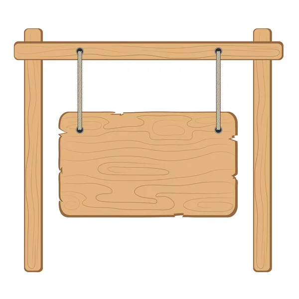 Hölzerne Infotafel hängt am Seil auf weiß, Schaftvektor — Stockvektor