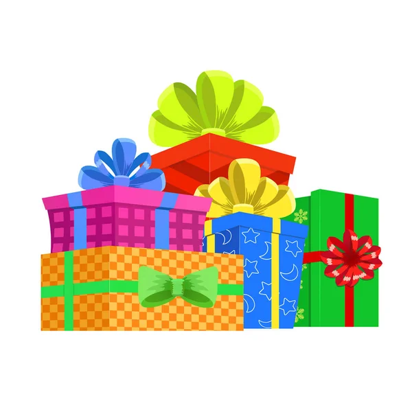 卡通礼品盒。圣诞礼物,礼品盒和圣诞节前森 — 图库矢量图片