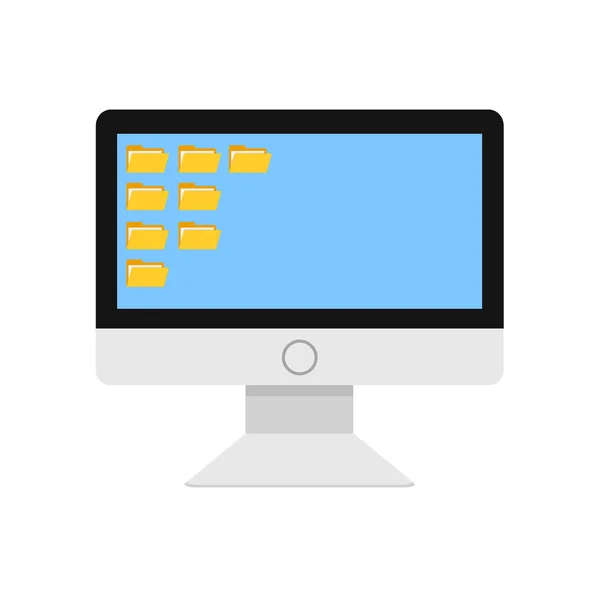 Moniteur d'ordinateur avec des dossiers sur écran bleu dans le style de dessin animé ic — Image vectorielle