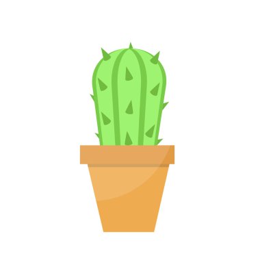 Karikatür tarzında ev veya ofis tasarımı için tencerede Yeşil kaktüs o