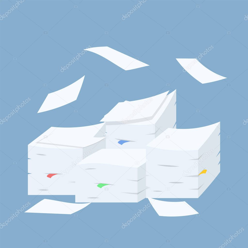 Stacks of paper documents for design on blue, stock vector illus