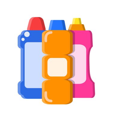 Renk şampuan, sıvı sabun ve temizleyici ile farklı şişeler