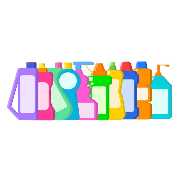Színes különböző palackok sampon, folyékony szappan és tisztább a — Stock Vector