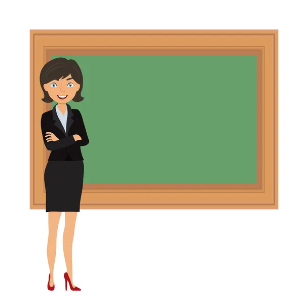 Lachende leraar over groen Blackboard op wit, voorraad vector ziek — Stockvector
