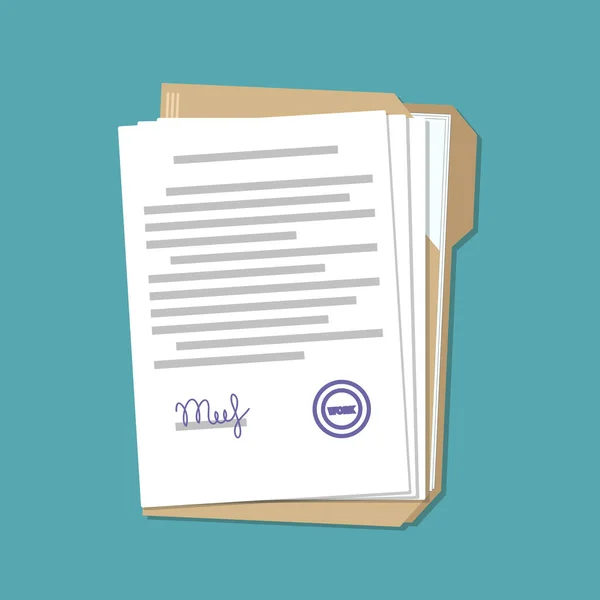 Dossier avec documents papier d'affaires sur bleu dans le style plat, stoc — Image vectorielle