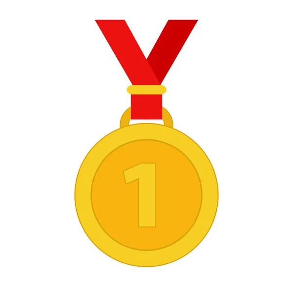 Zlatá medaile pro vítěze s červenou stuhou, burzovní vektor ilustratio — Stockový vektor
