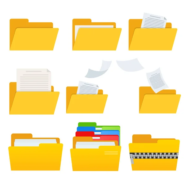 Набір жовтих значків теки веб-комп'ютера з документами для дизайну — стоковий вектор