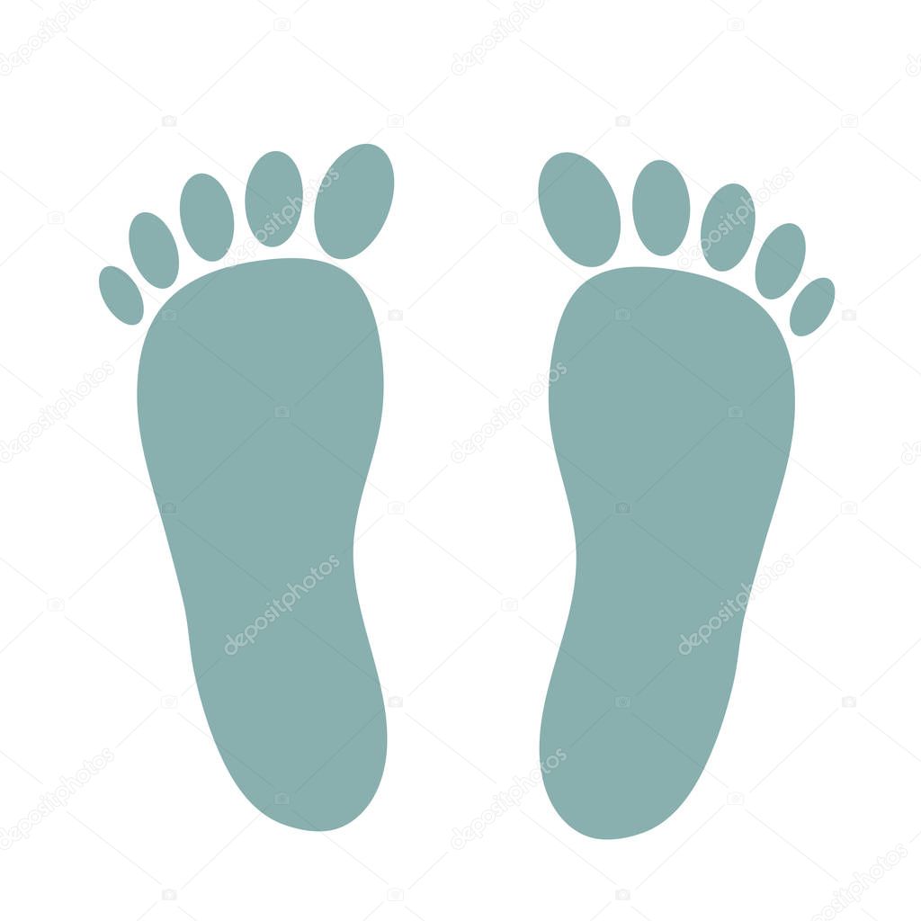 Foot prints in flat cartoon style for your design on white, stoc