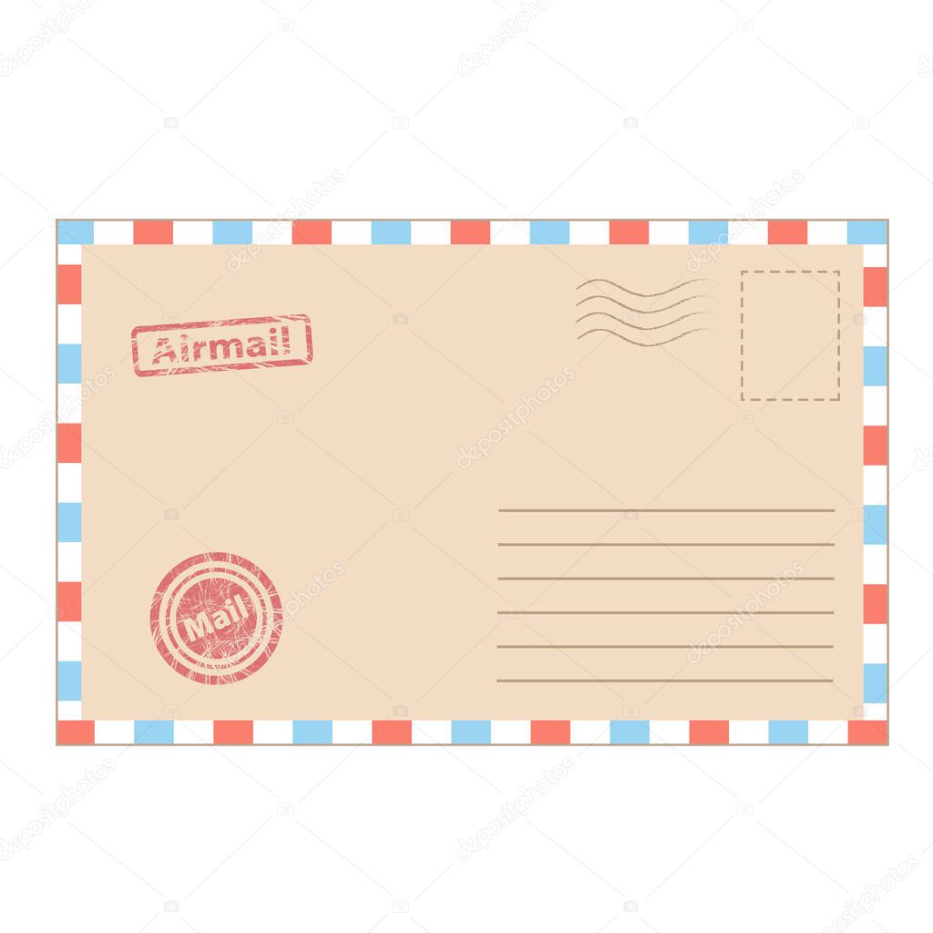 envelope mail in cartoon style for design on white, stock vector