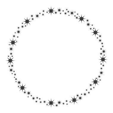 Yıldız tozu çerçevesi. Parlak yıldız daire çerçeve, yıldızlı glitter damga bir