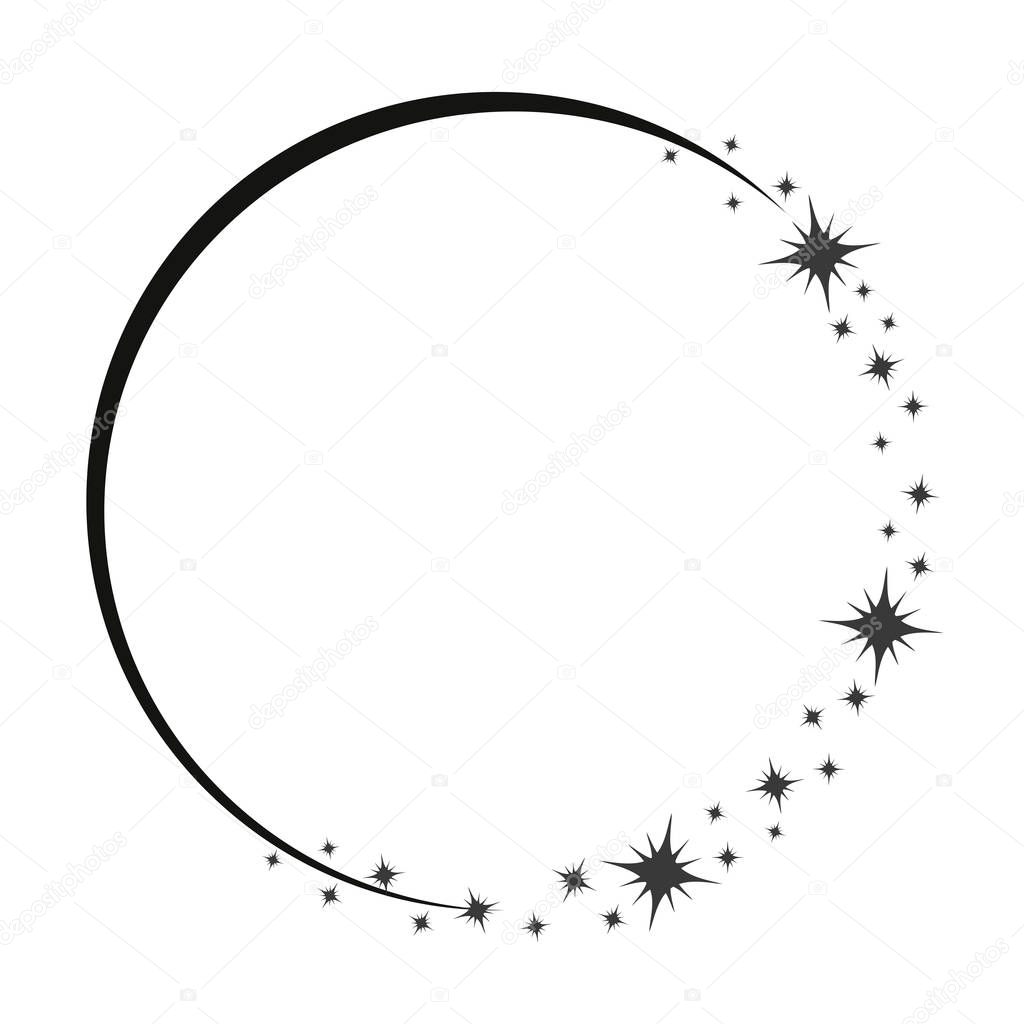 Stardust frame. Shiny star circle frame, starry glitter stamp and round magic twinkle stars trace. Shine stardust swirl, shining glowing halo for party decor. Isolated vector symbol