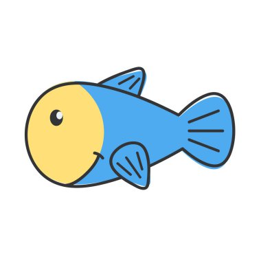 Beyaz gülümseme ile Mavi karikatür düz tarzı balık, stok vektör i