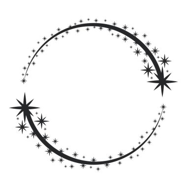 Yıldız tozu çerçevesi. Parlak yıldız daire çerçeve, yıldızlı glitter damga bir