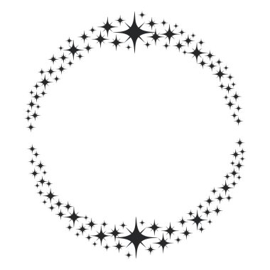 Yıldız tozu çerçevesi. Parlak yıldız daire çerçeve, yıldızlı glitter damga bir