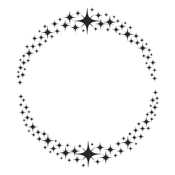 Stardust frame. Shiny star circle frame, starry glitter stamp an — Stock Vector