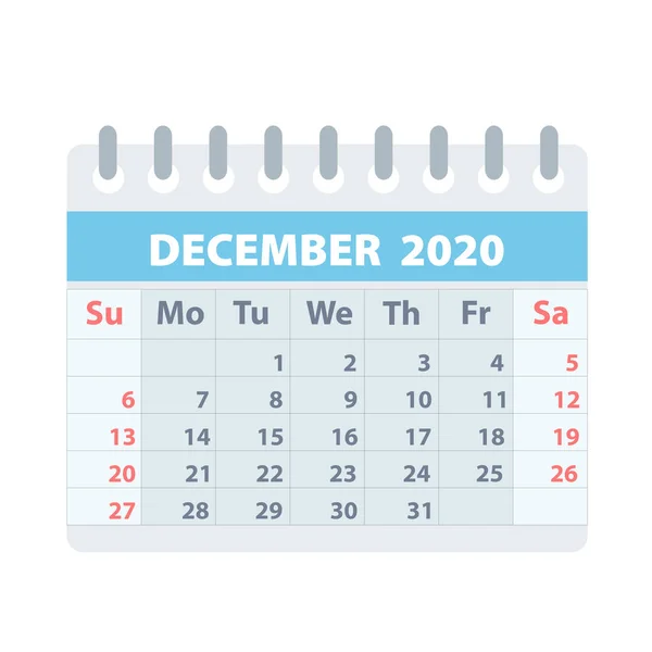 Callendar para dezembro 2020 em estilo plano para o design em branco, s —  Vetores de Stock