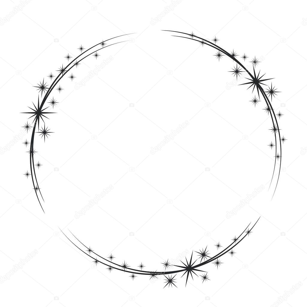 Stardust frame. Shiny star circle frame, starry glitter stamp and round magic twinkle stars trace. Shine stardust swirl, shining glowing halo for party decor. Isolated vector symbol