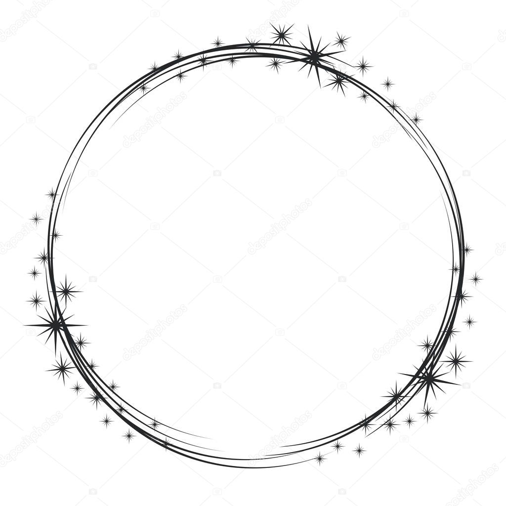 Stardust frame. Shiny star circle frame, starry glitter stamp and round magic twinkle stars trace. Shine stardust swirl, shining glowing halo for party decor. Isolated vector symbol