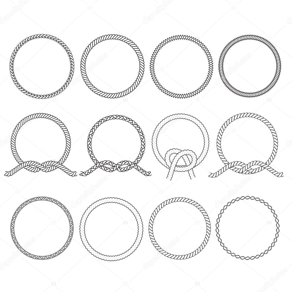 Round rope frame. Circle ropes, rounded border and decorative ma