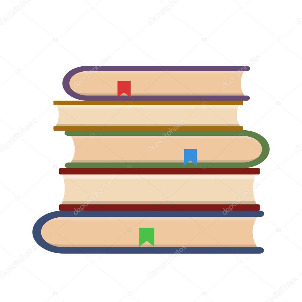 Flat book icon. Library books, open dictionary page and encyclop