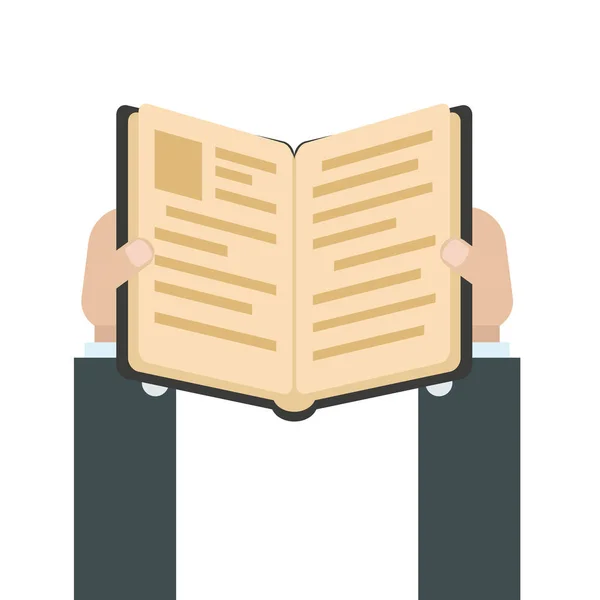 Icono de libro plano y manos. Libros de biblioteca, página de diccionario abierto y — Archivo Imágenes Vectoriales