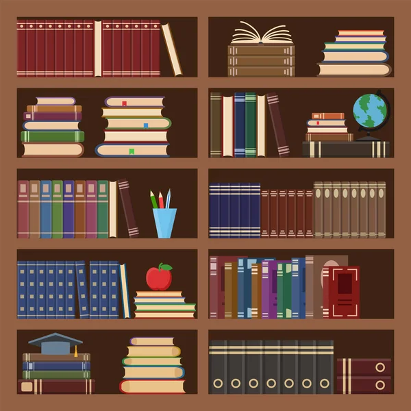 Libri in libreria modello senza soluzione di continuità. Libro scolastico, letteratura scientifica — Vettoriale Stock