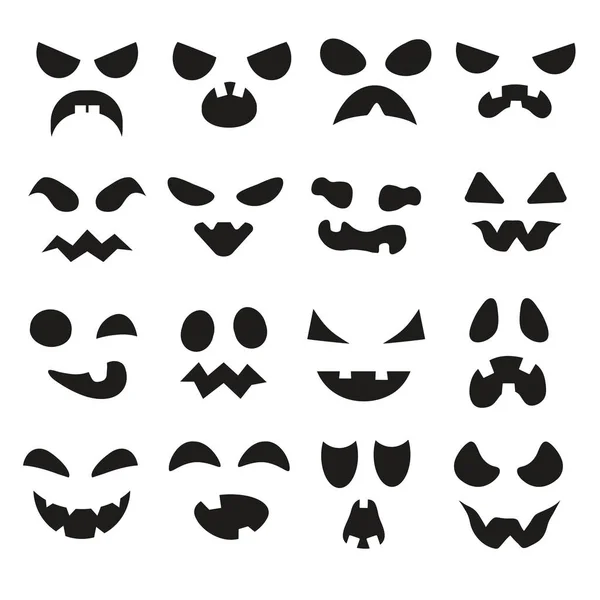 Facce di zucca. Halloween faccia demoniaca. Sorriso spaventoso bocca, spo — Vettoriale Stock