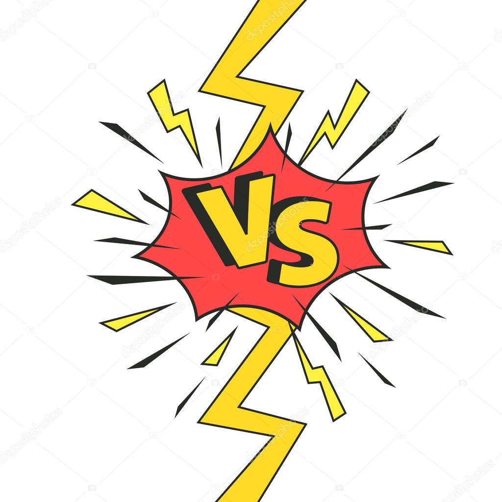 Comics vs frame. Versus lightning ray border, comic fighting due