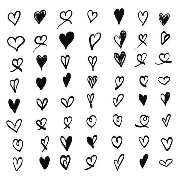 Gran Conjunto Corazones Dibujados Mano Amor Icono Símbolo Gor Diseño — Vector de stock