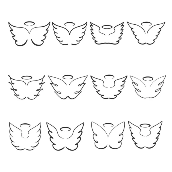 Крылья Ангела Рисуют Векторную Иллюстрацию Крылатые Ангельские Татуировки Крыло Перо — стоковый вектор
