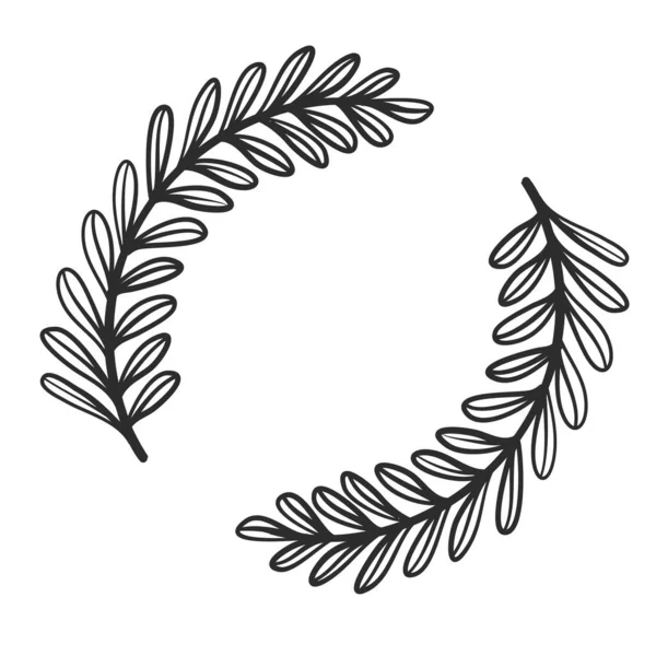 Cercle Rond Bordure Branche Florale Avec Feuilles Dessinées Main Pour — Image vectorielle