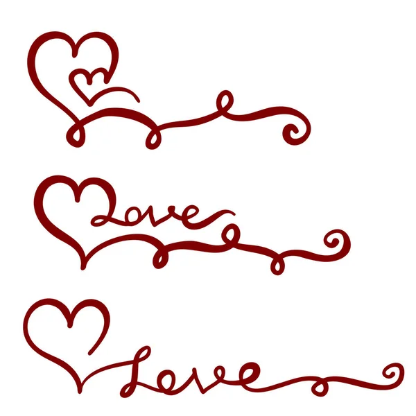 用于白色背景设计的书法红丝带心形符号和爱的让与 — 图库矢量图片