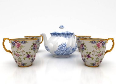 Bardak çay Çaydanlık, 3d çizim ile