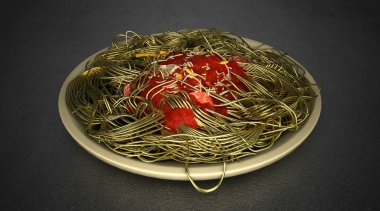 Altın İtalyan spagetti, 3d çizim