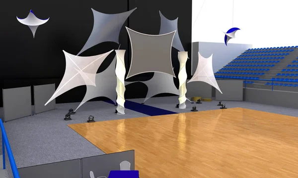 Stand, event, fair, exhibition, furniture, 3d illustration, rendering