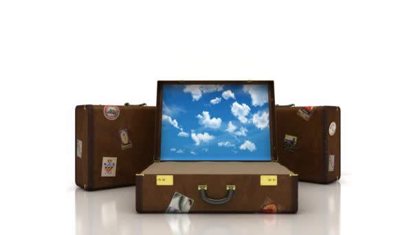 环游世界 把你的一生都放在一个行李箱里 三维插图 — 图库视频影像