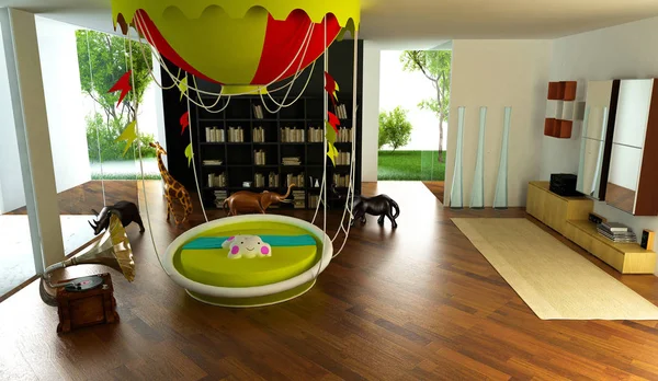 Ethnic Interior Children Playroom Air Balloon Bed Illustration — Stock Photo, Image