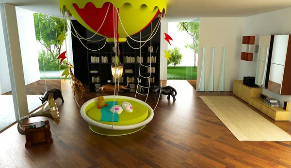 Ethnic Interior Children Playroom Air Balloon Bed Illustration — Stock Photo, Image