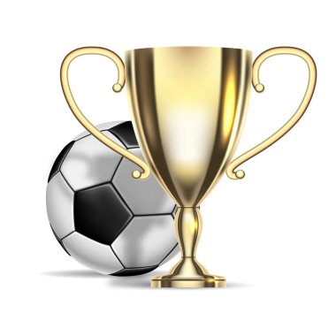 Futbol Şampiyonası. Futbol topu ve altın kupa. İllüstrasyon vektör