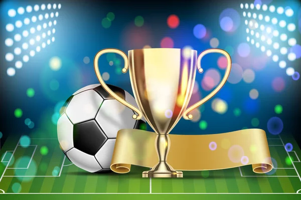 Πρωτάθλημα Ποδοσφαίρου 2018 Μπάλα Ποδοσφαίρου Στάδιο Arena Χρυσό Κύπελλο Και — Διανυσματικό Αρχείο