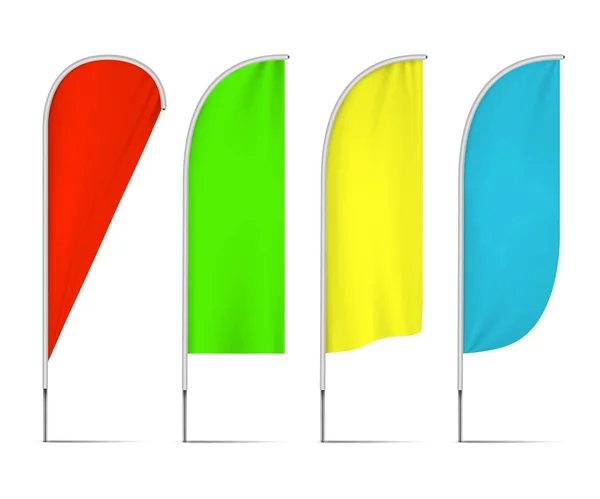 Bandiera Spiaggia Quattro Colori Isolata Sfondo Bianco Icone Pennone Pubblicità — Vettoriale Stock