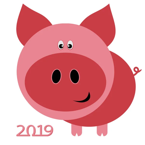 白い背景の上の豚と 2019年の中国の新年カード ベクトル Illustratio — ストックベクタ