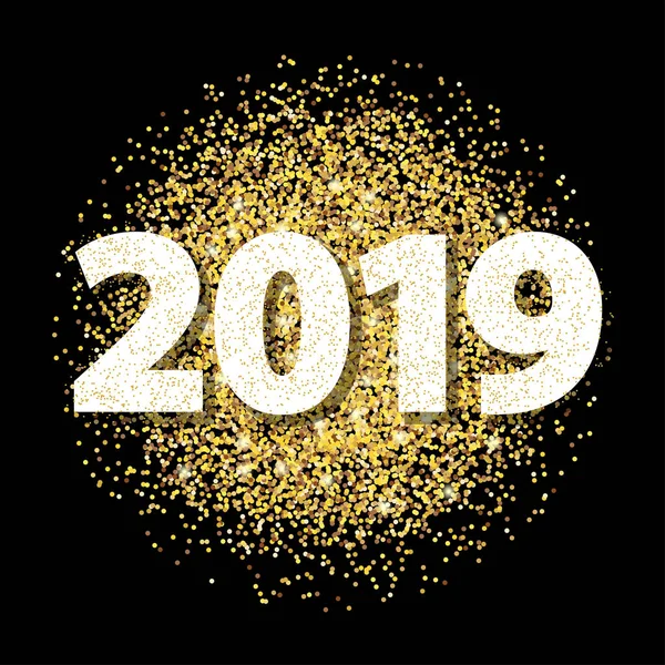 New Year Card 2019 Gold Dust Black Background Vector Illustration — Stock Vector