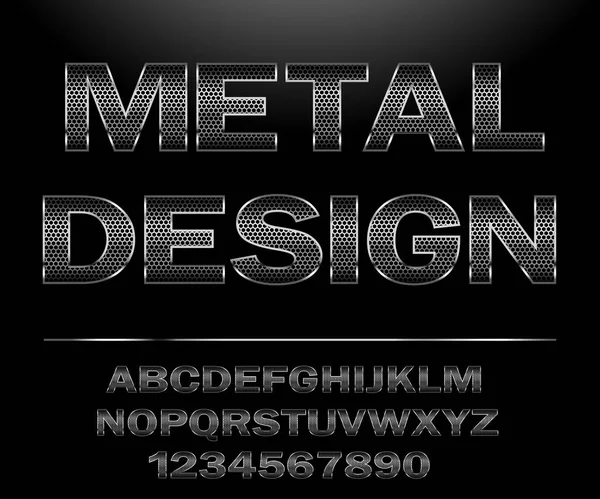 Alfabeto Metálico Chrome Steel Grid Font Diseño Para Tipografía Sobre — Vector de stock