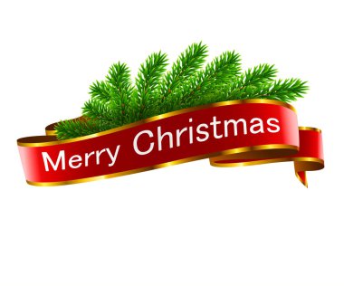 Beyaz zemin üzerine kırmızı kurdele ile Noel tatil dekorasyon. Vektör. İllüstrasyon.