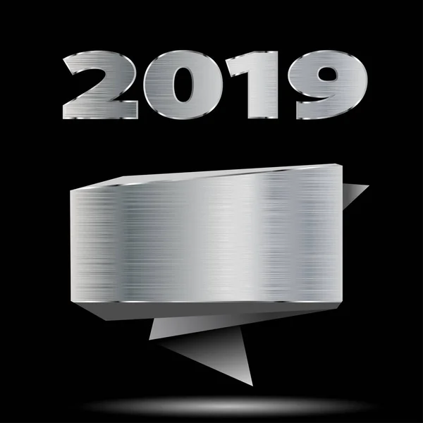 Дата Нового 2019 Года Металлический Баннер Оригами Черном Фоне Векторная — стоковый вектор